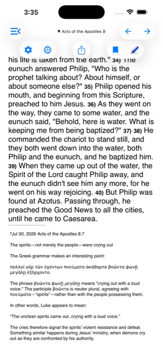GHSB reading Acts chapter 8 on iPhone